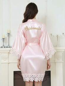 New Lace Foil Printed Robe, Bridesmaid Party Makeup Robe, Bridal Robe, French Style Robe - Multicolor - View 11