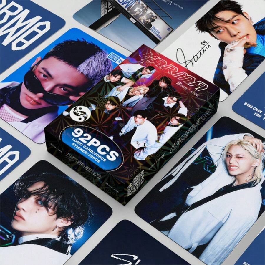 92件/盒（60张LOMO卡+32张贴纸）K-POP粉丝周边，SKZ限量版粉丝商品，照片卡，贴纸，节日礼物 - 彩色 - 查看 1