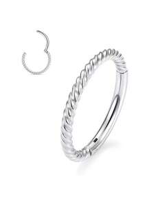 1/2pcs 316L Stainless Steel Minimalist Nose Ring Earring European And American Twist Snap Closure Seamless Ring Non-Fading Body Piercing Jewelry For Men And Women - Multicolor - View 4