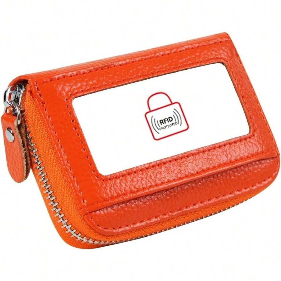 Portatarjetas de piel con bloqueo RFID de 12 ranuras para mujer, Café, Una talla, Cartera Rfid - Naranja - Ver 1