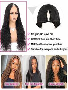 V Part Human Hair Wig Water Wave Thin Part Glueless Clip In Half Wigs 150% Density Curly V Shape Clip In Half Wig Beginner Friendly Water Curly Brazilian Virgin Human Hair Wigs - SNatural - View 3