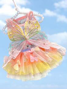 فستان كلب مزين بالفراشات واللؤلؤ، تنورة توتو أنيقة، ملابس كلاب، فستان كلب ملون، مناسب للقطط والكلاب، فستان أميرة عصري، مناسب لأي مناسبة - وردي - مشاهدة 6