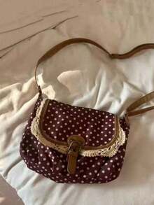 Back To School Korean Style Polka Dot Niche Design Contrast Color Handbag For Women, Suitable For College Students Shoulder Bag, Crossbody Bag, High-End Polka Dot Canvas Bag, Campus Bag - 彩色 - 查看 2