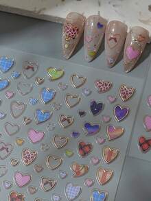 1Pc 5D Pink Leopard Print Heart DIY Nail Sticker With Hollow Design Nail Sticker Manicure Art Decals For Girls Nail Self Adhesive DIY