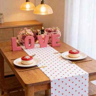 1 pieza Camino de mesa romántico del Día de San Valentín con corazón rojo de 11*108 pulgadas, adecuado para boda, cocina, comedor, aniversario, hogar, fiesta