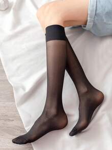 2pairs Solid Over The Calf Socks, Cozy - Apricot - View 2