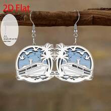 2D flat Boat Seabird Coconut Tree Christmas Happy Pendant Earrings, fashionable jewelry, Party gifts, perfect holiday presents for family and friends - Multicolor - Ver 6