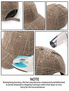 1顶格子字母休闲波西米亚风涤纶防紫外线装饰棒球帽，女士款，秋冬时尚简约百搭通勤弯檐帽，男女通用 - 棒球帽 - 查看 7