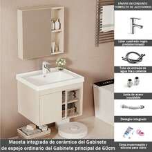 Mueble Lavabo Kit Moderno Minimalista Para Baño Con Grifo Y Espejo - Beis - Ver 2