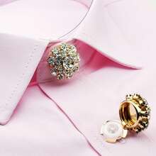 2 Pieces Luxury Rhinestone Cufflinks Decorative Button Covers For Men's And Women's Shirts Perfect For Everyday Wear, Holiday Celebrations, And Business Gatherings No Sewing Required-Wear In Three Seconds Multiple Colors Available Valentine's Day Gift - Rhinestones - View 3