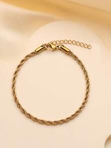 1pc Girl's Stainless Steel Twisted Chain Bracelet, Versatile Daily Accessory
