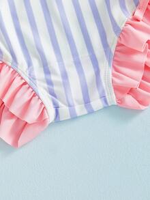 Toddler Girl Rash Guard Swimsuit Long Sleeve Ice Cream Embroidery Ruffled Swimwear With Hat For Beach Pool - Purple - View 9