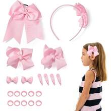 YUIO-20 Pinzas para el Pelo Juego de Accesorios para el Pelo con Lazo Grande para Fiestas: Horquillas Diademas Coletas y Scrunchies Moños para Cabello Lazos Cabello Moños Escolares para Niñas Rosa 20 piezas - Rosa 20 piezas - Ver 2