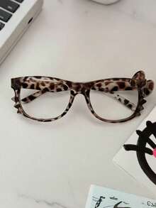 1 pieza Lindo marco de gafas con estampado de leopardo y lazo retro (sin lentes), adecuado para uso diario, viajes, fotografía - Multicolor - Ver 6