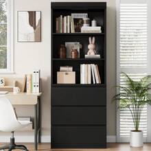 Librería de 70 Pulgadas con cajones, estantería Alta de Granja, estantería Profunda de Madera para Sala de Estar, Estudio, Cocina, Oficina en casa - Negro - Ver 1