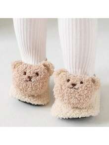 1 Pair, Kids Boat Leg Warmers Plush Thickened Baby Bear Leg Warmers, Cute Soft Cozy For Home Daily Wear, Comfortable Breathable - Maroon - View 3