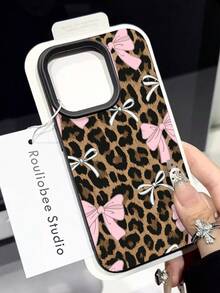 Leopard Bows Phone Case Girly Fashion Style For IPhone 17 16 15 14 13 12 11 Plus Pro Max. A  And Chic Gift For Her With A Touch Of Wild Elegance And Playful Feminine Charm. Accessorize Your Phone In Style. - 黑色 - 查看 1