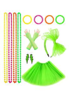 D EXCEED 4/11/12Pcs Women's 70s-80s Costume Accessories – Neon Beaded Necklaces, Bracelets, Gloves, Leg Warmers – For Vintage Themed Parties, 70s-80s Reunions, Retro Fashion Events & Classic Rock Concerts​ - Multicolor - View 31