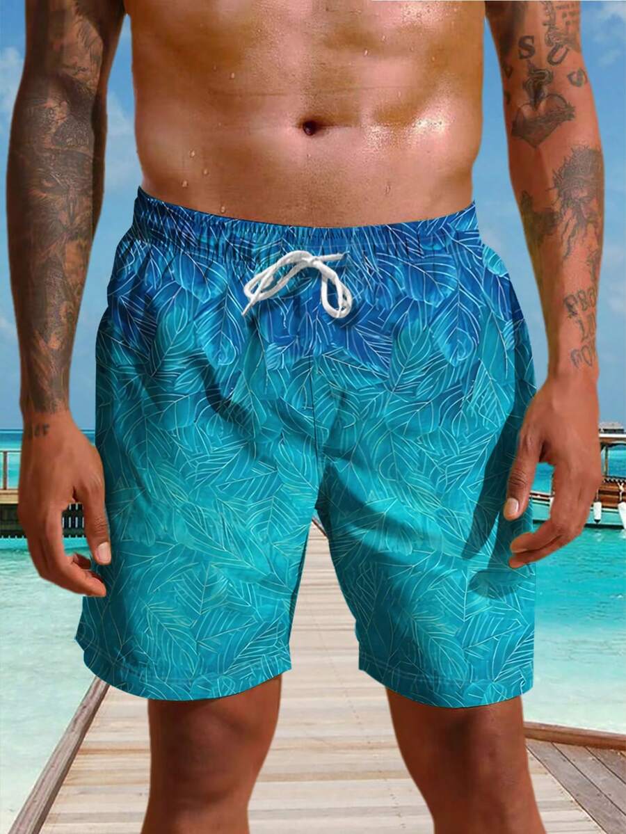 Men's Summer 3D Plant Printed Beach Shorts - Quick Drying - Multicolor - View 1