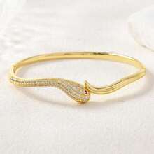 1pc 18K Gold Plated Copper Snake Rhinestone Bracelet, Snake Wrap Design, Suitable For Daily Wear And Holiday Party Gifts - Multicolor - View 8
