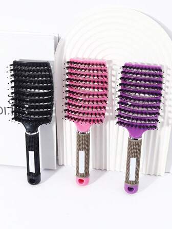 3 piezas Cepillos profesionales desenredantes curvos y ventilados - Diseño curvo y ventilado para un secado talla grande rápido, adecuado para cabello seco y húmedo, herramienta de peinado, mango de plástico ABS, cerdas de nailon, regalo perfecto para mujeres