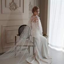 1件手工花卉新娘披肩斗篷，带拖尾，婚礼摄影道具，新娘配饰，适用于婚礼、情人节、派对等场合。 - 彩色 - 查看 5