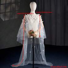 1件手工花卉新娘披肩斗篷，带拖尾，婚礼摄影道具，新娘配饰，适用于婚礼、情人节、派对等场合。 - 彩色 - 查看 2