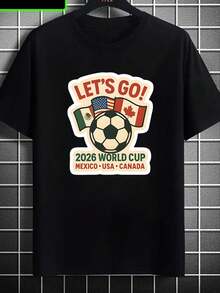 1 Piece Men Cotton Solid Color English Letter Let's Go 2026 World Cup Mexico Usa Canada Printed Short Sleeved Round Neck T-Shirt Suitable For Daily Wear Going Out Leisure Sports School Travel Family Gatherings And Other Occasions Short Sleeved T-Shirt Summer T-Shirt Multiple T-Shirts Can Be Given As Gifts To Family Members 2000s Y2k Style - Negro - Ver 3