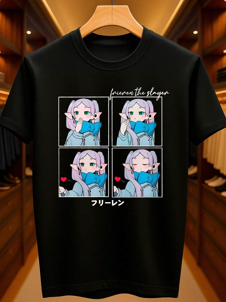 Frieren Sousou Magic Enchantment Manga Anime Otaku Otome Basic Unisex T-Shirt 100% Premium Cotton – Men's And Women's | Casual, Streetwear, Plus Size, New Arrival With Immediate Shipping In Various Colors - 黑色 - 查看 1