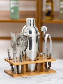 9件套不锈钢调酒工具套装，包括鸡尾酒摇壶、调酒杯和酒吧工具。 - 彩色 - 查看 6