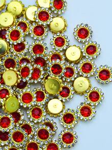 100/50pcs/Pack 12mm Round Rhinestone Flower Buttons, Sunflower Shiny Buttons, Double Flower Design, Sewing DIY Accessories, Bows And Crafts - Red - View 8