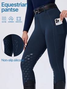 ROYALS MATTINI Pantalones de montar de cintura alta y ajustados de unicolor para entrenamiento y equitación diaria - Azul Marino - Ver 2