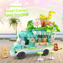 590+ Pcs Building Blocks Ice Cream, Burger, Dessert, Fruit Food Truck Mini Creative Assembly Toy Model Set. This Set Includes 1 Ice Cream Truck, 1 Burger Truck, 1 Dessert Truck, And 1 Fruit Truck.