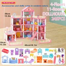 4-9 Years Old Girls' Dollhouse Playset, 1-4 Layers Rooms Playhouse With Doll Toys, Luxury Villa Toy, Princess Castle DIY Building Kit, Full Set Furniture Accessories, Fashion Dollhouse, Birthday Gift (Some Furniture Accessories And Doll Colors Are Random) - Multicolor - View 11