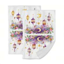 1件/2件/4件装星月灯笼图案斋月超柔软微纤维厨房巾，43*66厘米季节性厨房餐桌装饰抹布，斋月厨房装饰，斋月家居装饰 - 彩色 - 查看 7