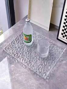 1/2pcs Transparent Acrylic Cosmetic Tray, Durable And Easy To Clean Makeup Organizer Tray, Ripple Pattern Tray, Luxury Home/Salon Use Acrylic New Tea Tray, Water Cup Tea Set Fruit Tray, Bathroom Cosmetic Storage Rack, Organized Storage Box, Holiday Gift - Clear - View 4