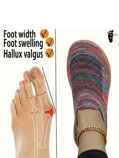 Women's Minimalist Barefoot Sneakers - Wide Version Colorful Breathable Knit Fabric Slip-On Round Toe Casual Shoes, Shock-Absorbing Rubber Sole, Comfortable Casual Shoes For All Seasons, Fashionable Slip-On Design, Flexible Wear