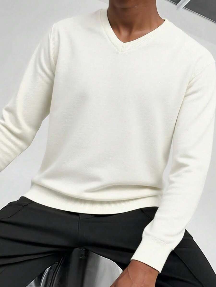 Pull col V manches longues pour hommes, tricot polyvalent pour tous les jours