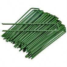 Garden Stakes Staples - Pinzas de tierra para asegurar el paisaje en forma de U acero galvanizado resistente tela y forro polar 6 pulgadas paquete de 40 unidades color verde - Verde - Ver 1