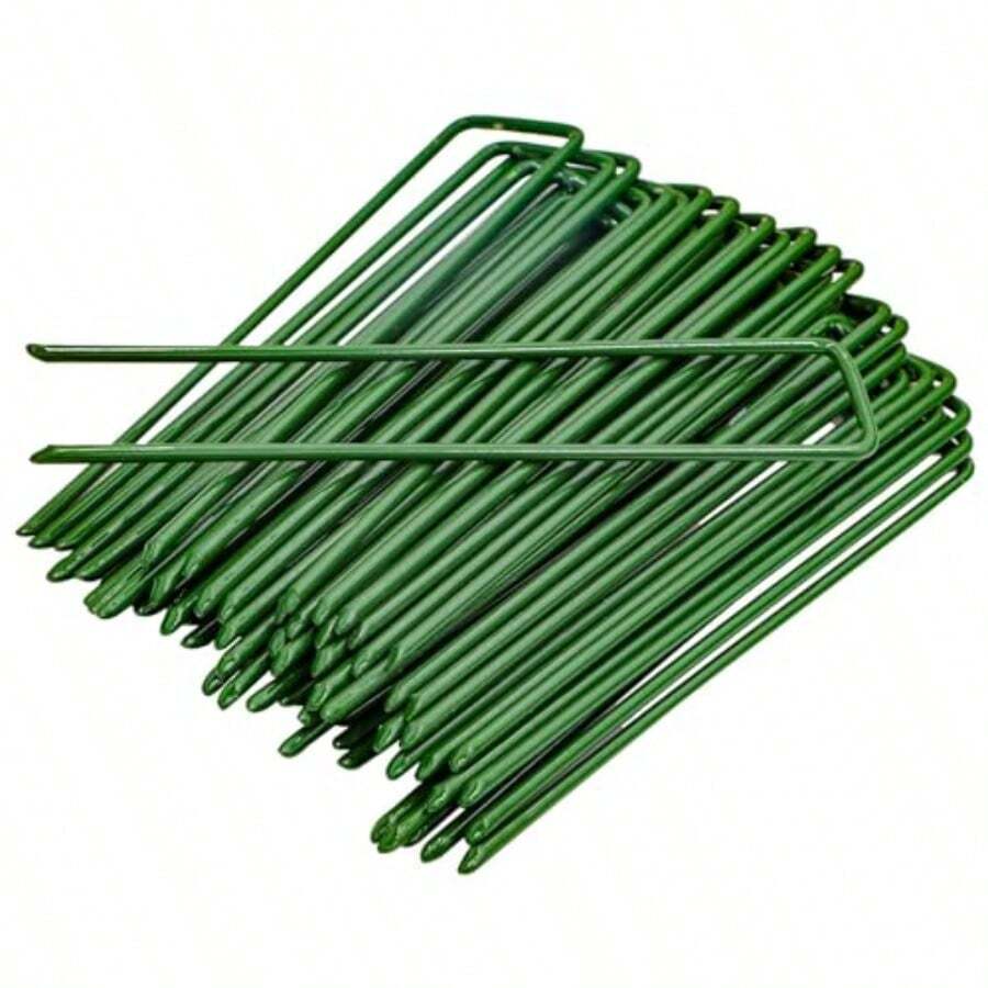 Garden Stakes Staples - Pinzas de tierra para asegurar el paisaje en forma de U acero galvanizado resistente tela y forro polar 6 pulgadas paquete de 40 unidades color verde - Verde - Ver 1
