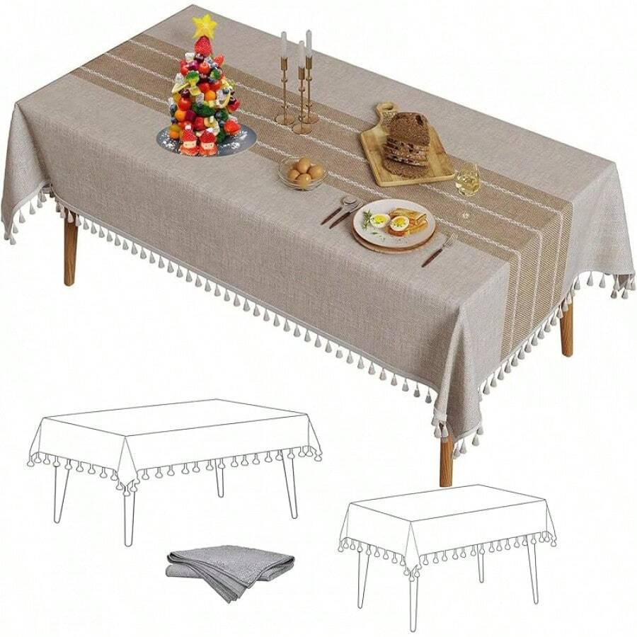 XL Mantel para Mesa Rectangular - Mantel Navideño Rectangular, 140 * 180 Manteles de Mesa Bordado Cosido, Manteles a Prueba de Polvo para Hogar, Restaurante, Hotel (Gris, 4-6 Asiento) - Café 180*140cm - Ver 1