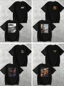 Customized Boyfriend Style Men's Loose, Breathable, Lightweight And Comfortable T-Shirt, Suitable For Spring/Summer, Casual, Loose, Vacation, Outdoor, Festivals, Spring/Summer, Photo Customization, Personalized Graphics, Suitable For Couples, Pranks, Surprise Gifts, Boyfriend Style Men's Sportswear, Boyfriend Style Men's Basic/Streetwear Ideal Gift - Black - View 5