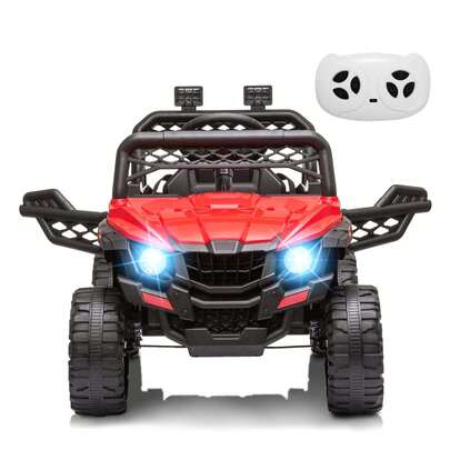 UTV para niños de 12 V con Control Remoto para Padres, suspensión de Resorte, Luces LED, Puerto AUX, música, vehículos eléctricos para niños, Color Rojo