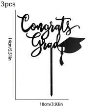 1pc Doctoral Cap & Letter Congrats Grad! Graduation Cake Topper - Black - View 6