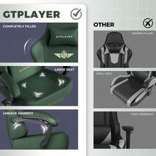 Fabric Gaming Chair, Ergonomic Computer Chair With Footrest And Lumbar Support Height Adjustable Home Office Chair - Green-Faux Leather - 查看 8
