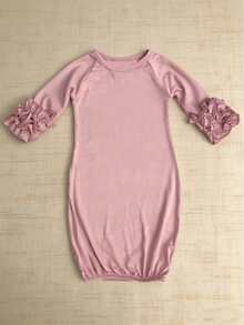 Infant Solid Color Raglan Sleeve Girls' Soft Lace Trim Bathrobe Sleepwear - Dusty Pink - View 1