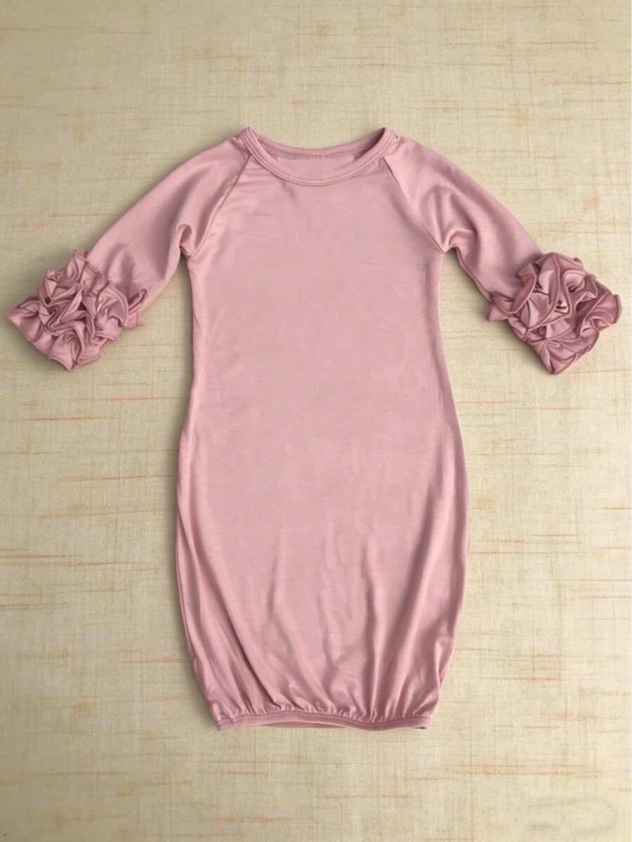 Infant Solid Color Raglan Sleeve Girls' Soft Lace Trim Bathrobe Sleepwear - Dusty Pink - View 1