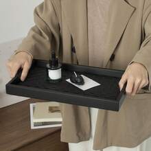 1pc Metal & Leather Woven Storage Tray, Minimalist Style Bathroom Towel Holder, Tabletop Cosmetic Lipstick Organizer, Bedroom Fragrance & Aromatherapy Display Plate, Living Room Entryway Decorative Catchall Tray, Available In Apricot & Black - Apricot - View 7