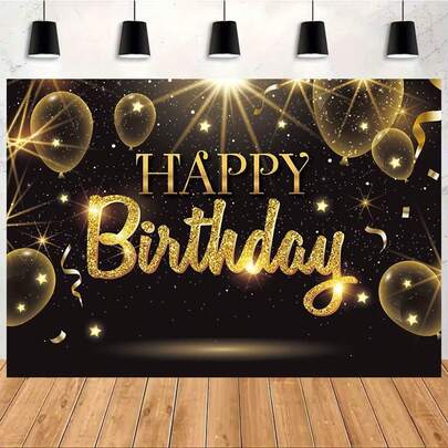 Black Gold Happy Birthday Party Decorations Backdrop Golden Balloons Glitter Star Birthday Party Photo Background Banner Adult Women Men Birthday Extra Large Wall Decor Props Party Supplies