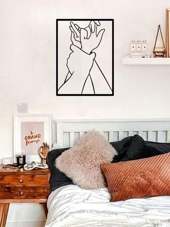1 st romantisk väggdekoration i metall med händerna i handen - elegant minimalistisk design, perfekt present till par och älskare, lämplig för sovrum eller kontorsinredning